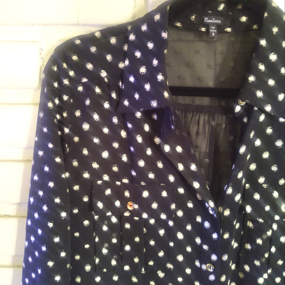 Black 🖤 POLKA-DOT Blouse~ Sheer Fabric~ Size: S